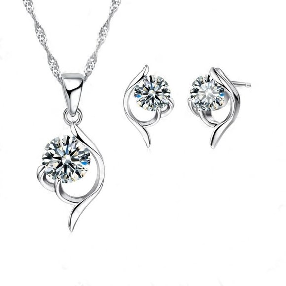 Cute Drop Elegant 925 Sterling Silver Bundle Necklace Earrings - Picture 3 of 9